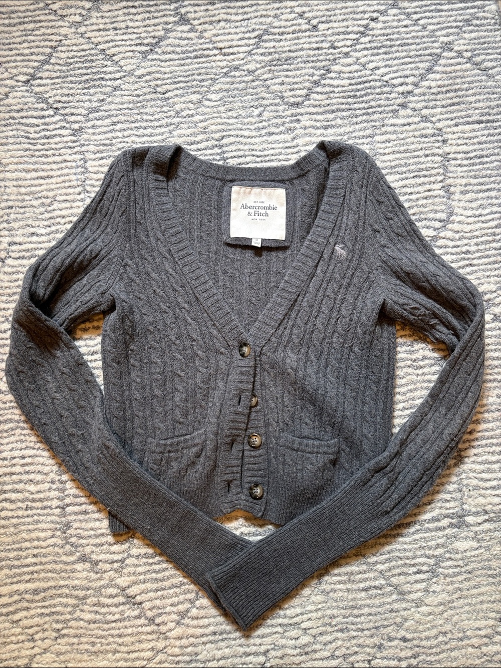 Abercrombie & Fitch y2k Women's Dark Gray Cable Knit Button-Front Cardigan
